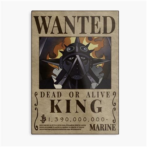 "King "The Conflagration" Wanted Poster One Piece Bounty" Metal Print ...