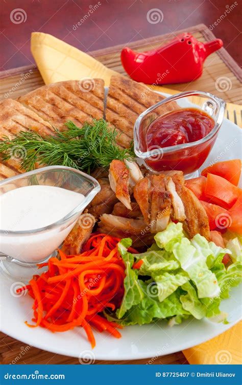 Doner Kebab on a Plate with Vegetables and Salad Stock Image - Image of ...