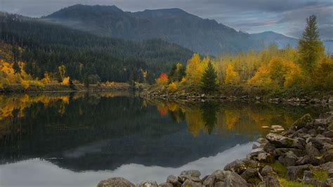 Wallpaper lake, reflection, forest, mountain, clouds, nature hd ...