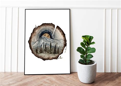 Tree Slice Art Print Watercolor Painting Circle Nature Art | Etsy