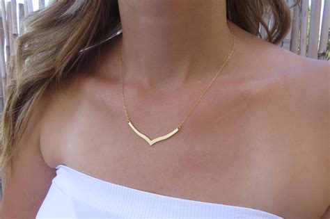 Gold Necklace, Gold Chevron Necklace, Geometric Necklace, Simple Gold ...