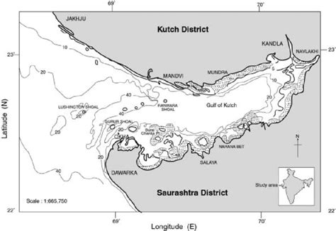 Location map of Gulf of Kutch showing geomorphic features and ...