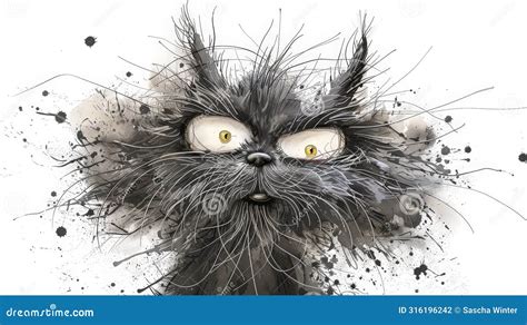 Whimsical Chaos: Funny Frazzled Ink Cartoon Cat Stock Illustration ...