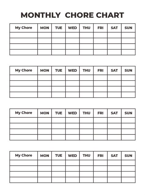 Monthly Chore Chart Templates - 10 Free PDF Printables | Printablee