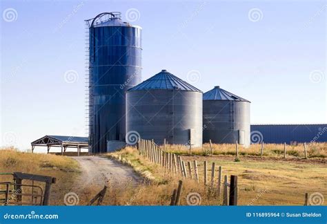 Silo Storage Tanks on a Rural Farm in Idaho USA Stock Photo - Image of ...