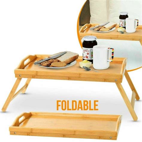 Wooden bamboo bed tray with folding legs serving breakfast lap tray ...