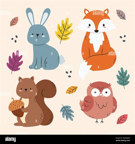 Juego de animales de otoño Ilustración vectorial Imagen Vector de stock ...