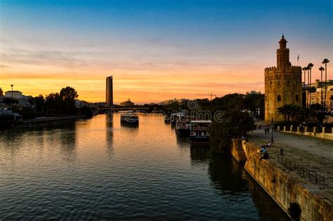 Torre Del Oro and the River at Sunset Stock Image - Image of landmark ...