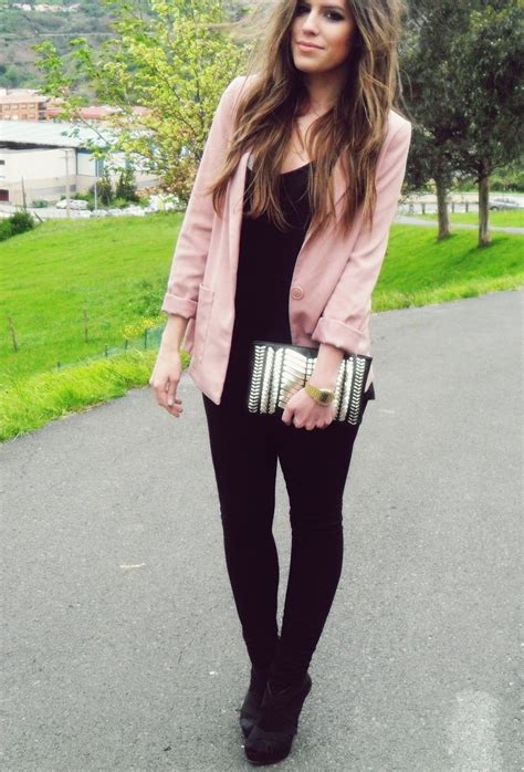 Black dress with pink jacket on Stylevore