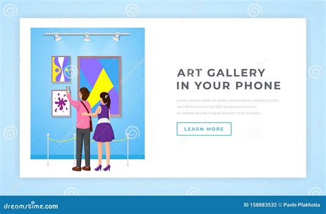 Art Gallery in Phone Landing Page. Young Couple Visiting Abstract ...