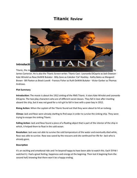 Titanic - hsha - Titanic Review Introduction Titanic, the movie was ...