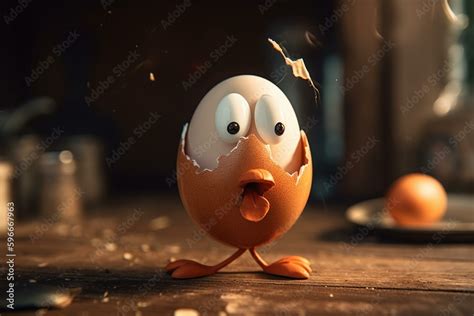 Humorous cartoon of a broken egg. Generative AI Stock Illustration ...