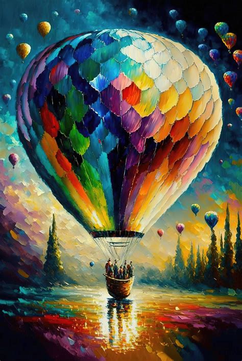 Hope Hot Air Balloon Rainbow Art Prints Palette Knife Painting Modern ...