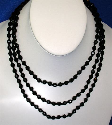 Austrian Black Crystal Faceted 54 Inch Necklace