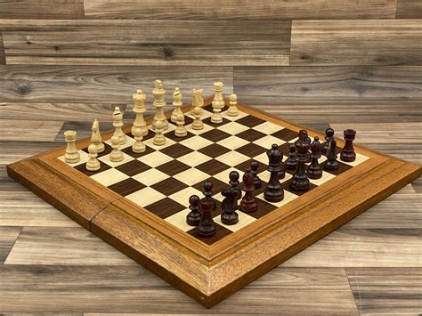 Vintage Wood Chess Set in wood chest folding chess board, Game night ...