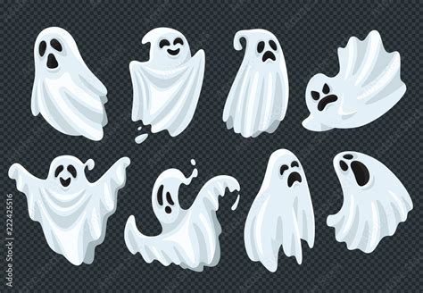 Spooky halloween ghost. Fly phantom spirit with scary face. Ghostly ...