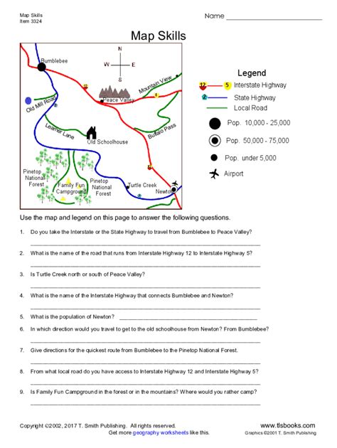 Map Skills Worksheet. Using A Legend And A Map To Answer Questions ...