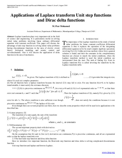 (PDF) Applications of Laplace transform Unit step functions and Dirac ...