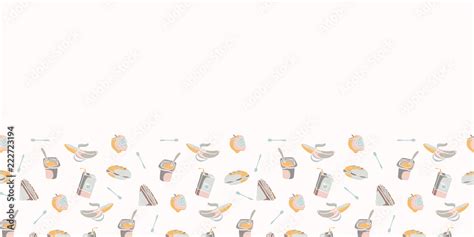 Packed Lunch Seamless Repeatable Border, Hand Drawn Flat Color Vector ...