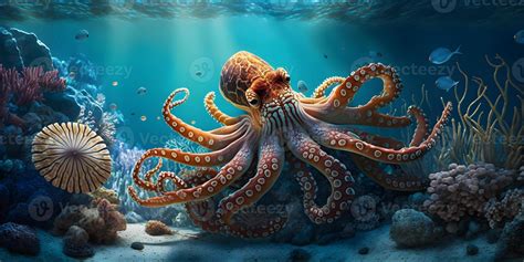 Octopus in Colorful Coral Reef Habitat, 21752315 Stock Photo at Vecteezy