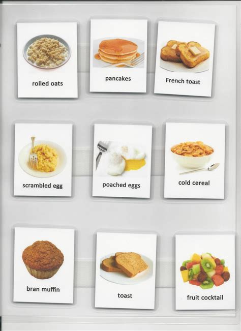 Visual menu example for breakfast. Laminated menu cards are.organized ...