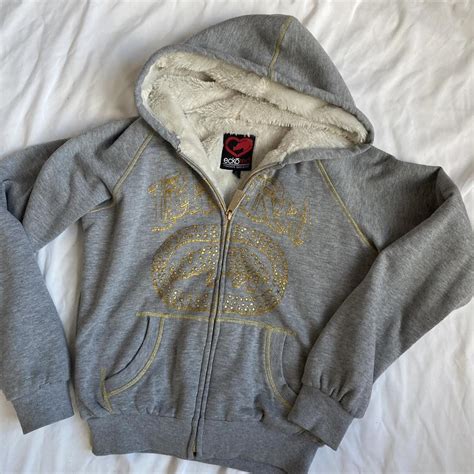 Ecko Unltd. Women's Grey and Gold Hoodie | Depop