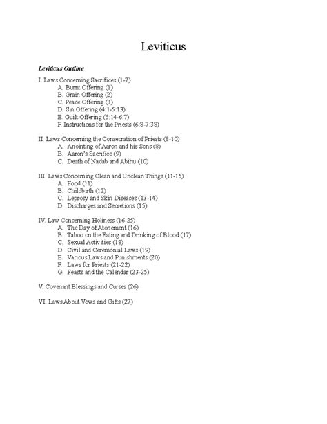 Leviticus - Leviticus Leviticus Outline I. Laws Concerning Sacrifices ...