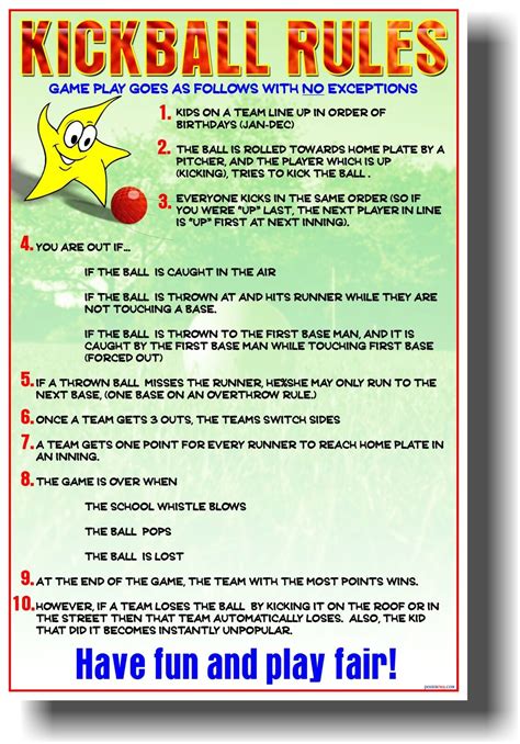 Kickball Rules - School Recess Gym PE Sports Game NEW Classroom POSTER ...