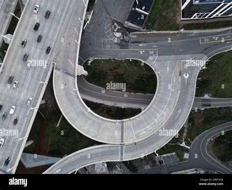 An aerial view of a multiple lane highway road with traffic Stock Photo ...