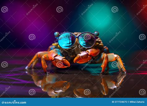 Funny Crab Wearing Sunglasses in Studio with a Colorful and Bright ...