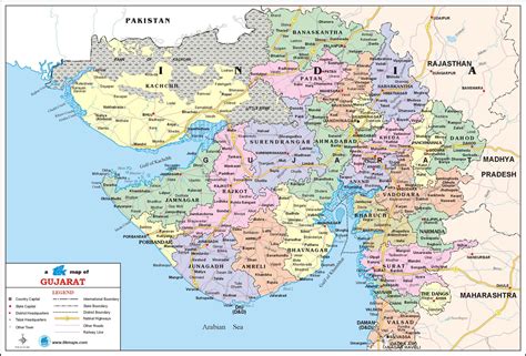 Gujarat Travel Map, Gujarat State Map with districts, cities, towns ...