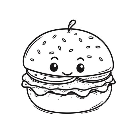 Cartoon Burger With Smile For Preschool Coloring Pages Outline Sketch ...