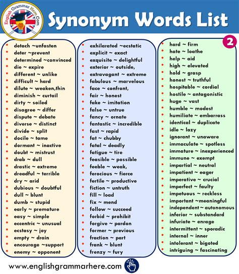 100 Examples of Synonyms and Antonyms Vocabulary - English Grammar Here ...