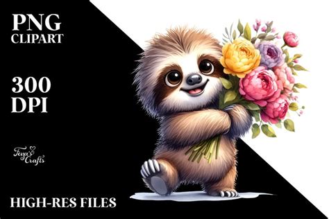 Goofy Sloth Flower Bouquet | Sublimation Clipart