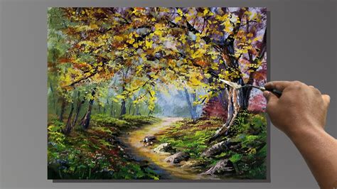 Autumn Forest Path Painting | Acrylic Landscape Painting - YouTube