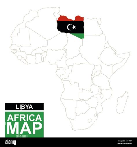 Africa contoured map with highlighted Libya. Libya map and flag on ...