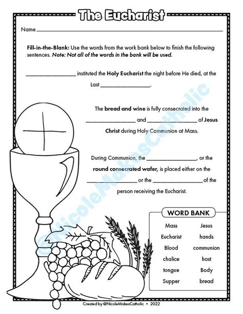 Printable Holy Eucharist Fill-in-the-blanks Worksheet Digital Download ...