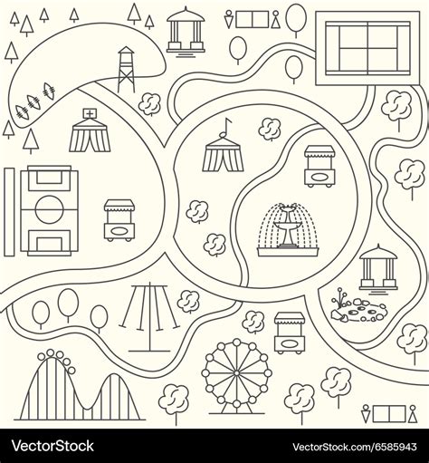 Park map in outline design style Royalty Free Vector Image