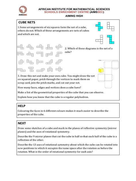 CUBE NETS Worksheet | PDF