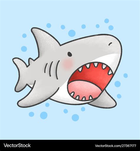 Cute shark cartoon hand drawn style Royalty Free Vector