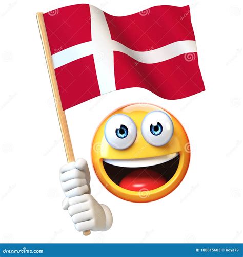 Emoji Holding Denmark Flag, Emoticon Waving National Flag of Denmark 3d ...