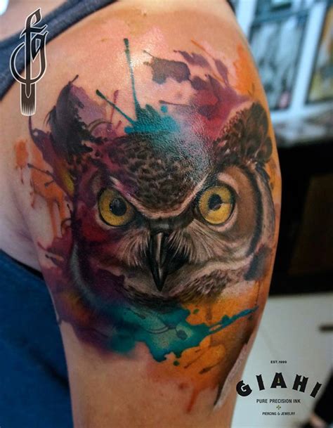 Wide-Eyed Owl Watercolor On Guys Arm