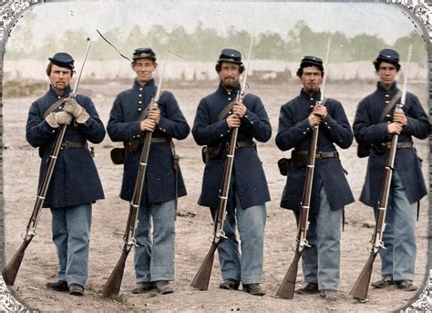 Five soldiers, four unidentified, in Union uniforms of the 6th ...