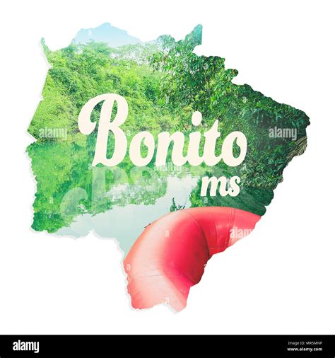 Map of Mato Grosso do Sul state with image of Bonito MS inside, the eco ...