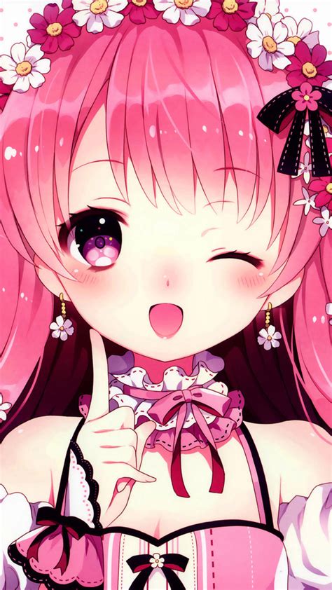 Download Cute Pink Anime Girl Wink Wallpaper | Wallpapers.com