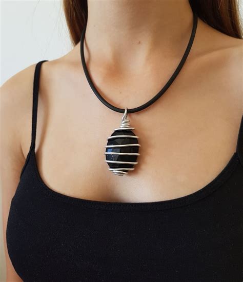 Black Stone Necklace Pendant Black Pendant Charm Black | Etsy | Black ...