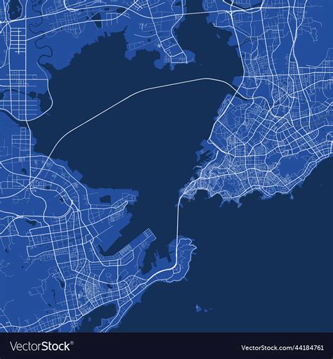 Detailed map poster of qingdao city linear print Vector Image