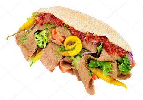 Doner Kebab And Salad In Pitta Bread — Stock Photo © philkinsey #141339990