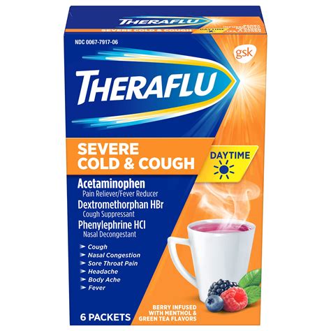 Theraflu Daytime Severe Cold and Cough Hot Liquid Powder Berry Infused ...