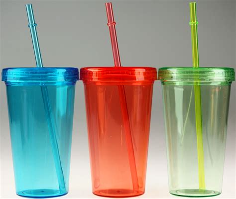 Set Of 3 Plastic Transparent Drinking Tumbler Cups With Lid And Straw ...